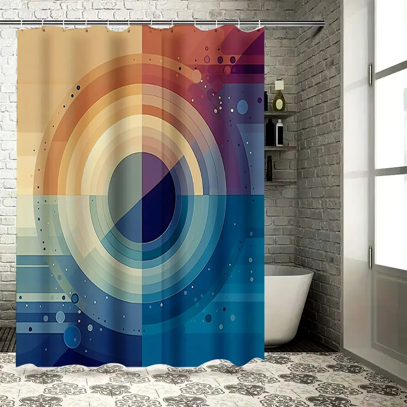 Сине-желтый круглый дизайн, занавеска для душа, водонепроницаемые украшения для ванной, украшение дома для ванной комнаты, размер 180 см x 245 см (6 футов x 8 футов)