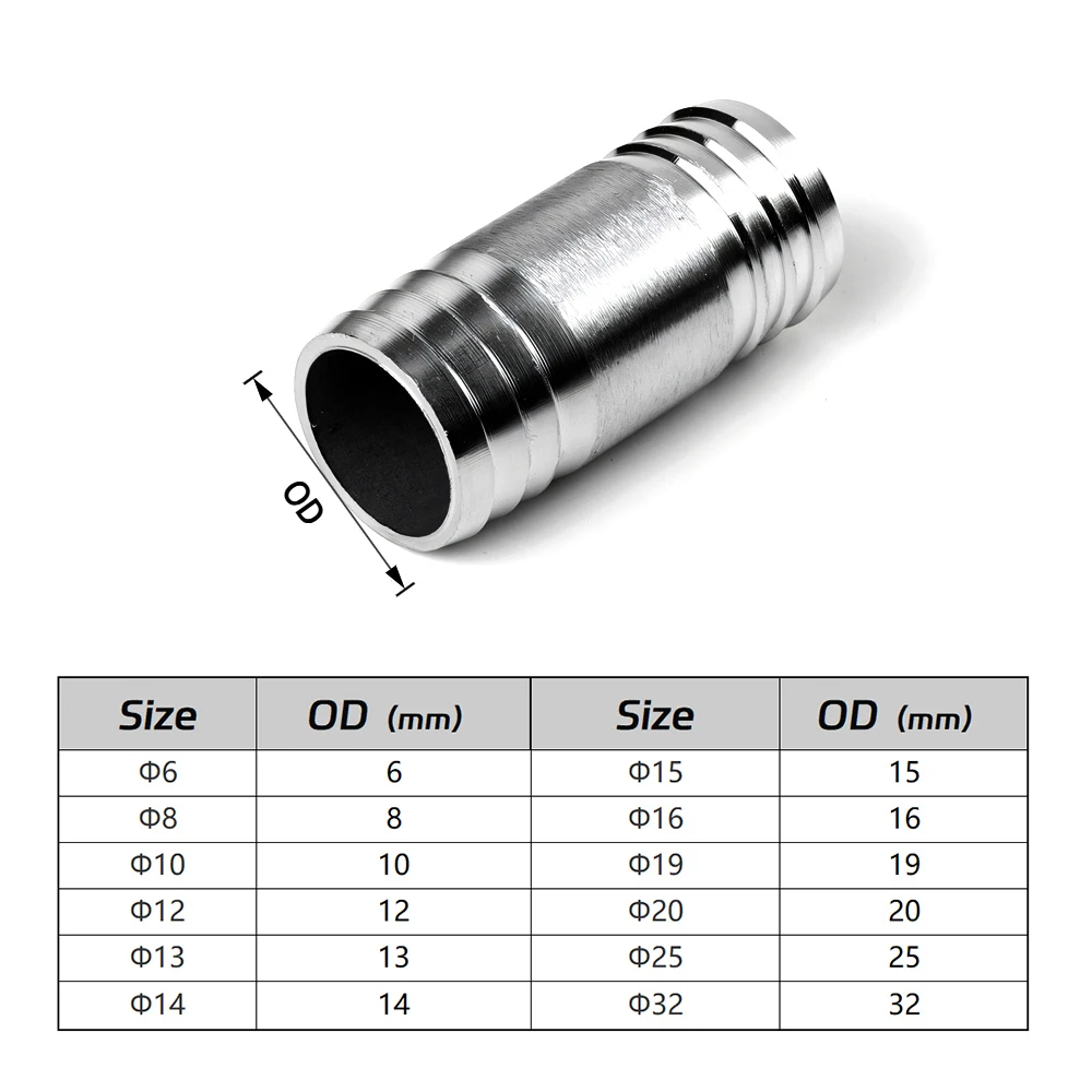 6mm 8mm 10mm 12mm 13mm 14mm 15mm 16mm -41mm Hose Barb Straight Two Way 304 Stainless Steel Pipe Fitting Connector Home Garden