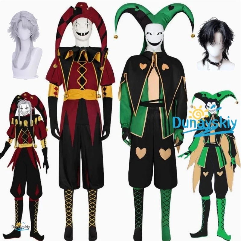 

2025 Halloween Freak Circus Pierrot Clown Cosplay Costume Wig Mask Hat Mens Roleplay Outfit Expo Clothes