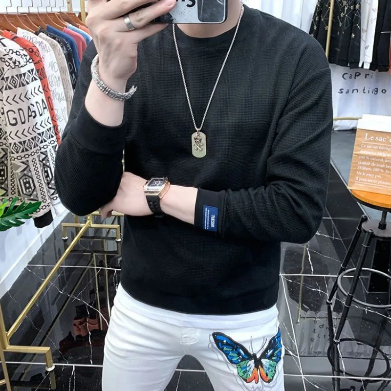 New Spring Autumn Sweatshirt Men's Trendy Brand Winter Solid Color Trendy Long-sleeved Bottoming Top