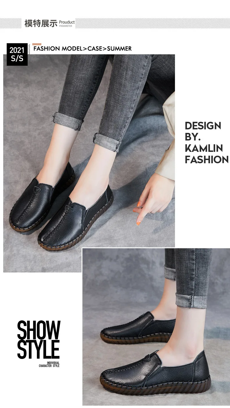 Echtleder-Sandalen mit Ausschnitten für Damen, weiße Ballerinas, Damen-Slip-On-Loafer, Damen-Krankenhaus, bequeme Krankenschwesterschuhe, flache Mutter-Sandale – Detail 16