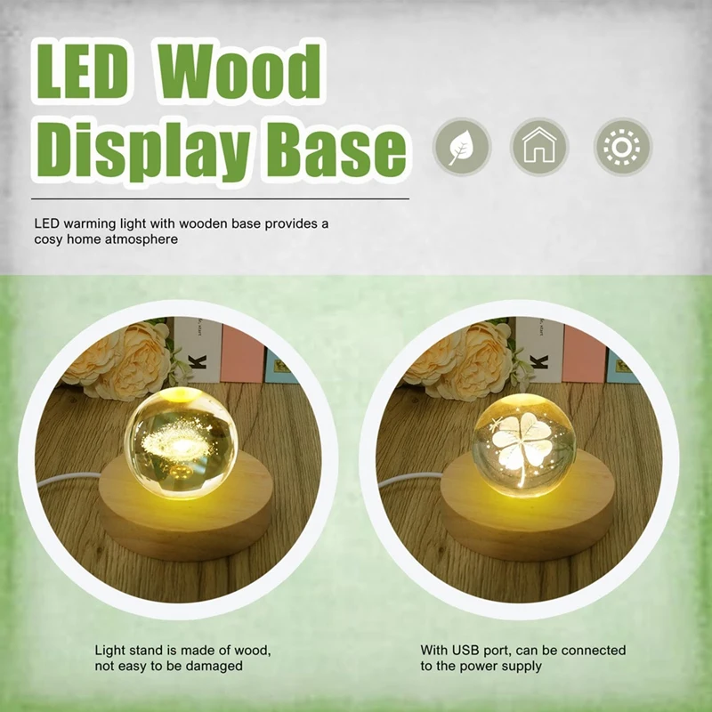 10 Pcs Wooden LED Display Bases Round Wood Display Lighted Bases For Glass Art LED Lighted Display Stand Bases