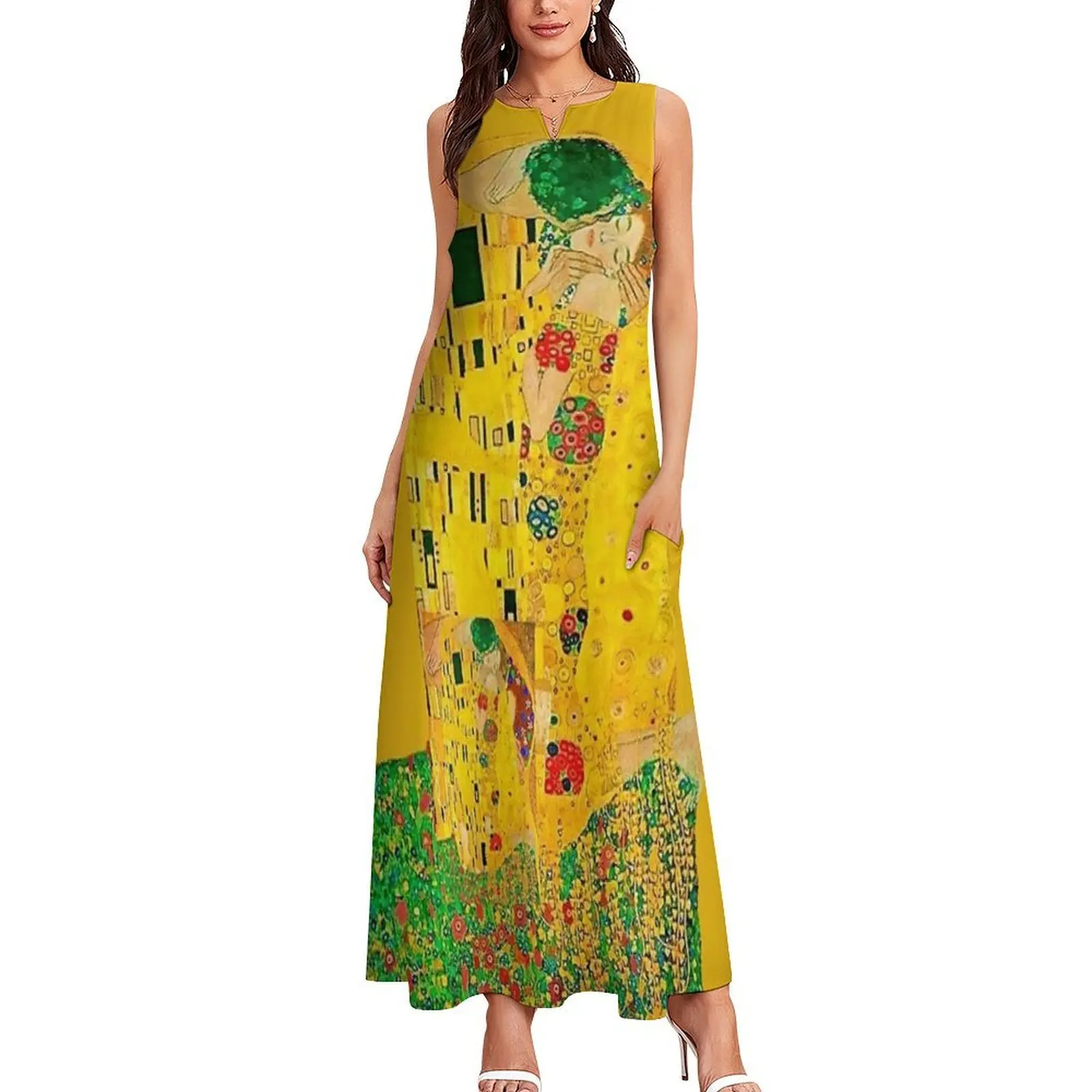 Der Kuss, von Gustav Klimt 1907, ausgeschnittene Version, digital verbessert von WatermarkNZ Press Long Dress Damenkleider