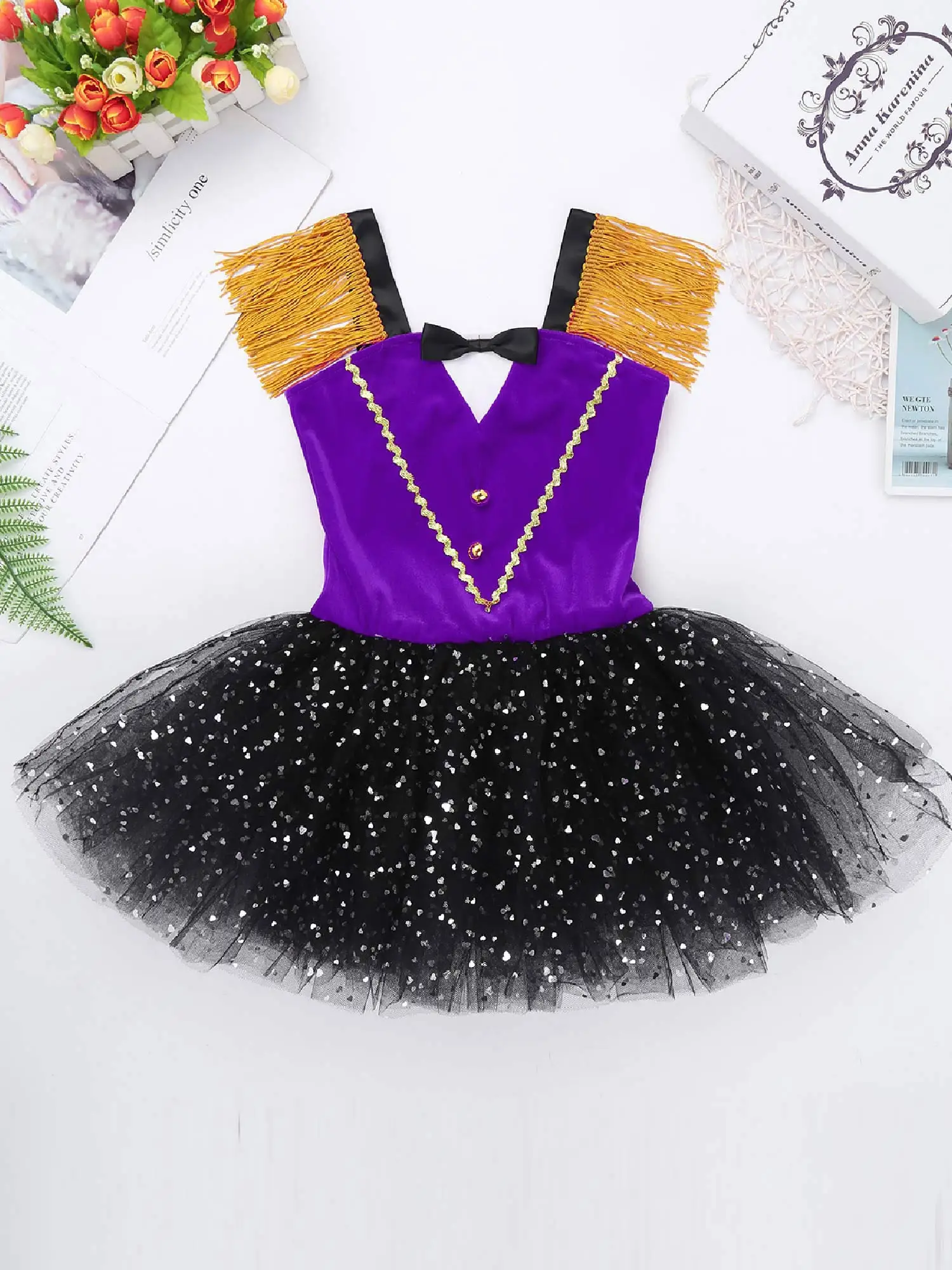 Girl's Circus Ringmaster Costumes Mesh Tulle Tutu Ballet Leotard Dress Carnival Party Marching Band Acrobat Performance Outfit