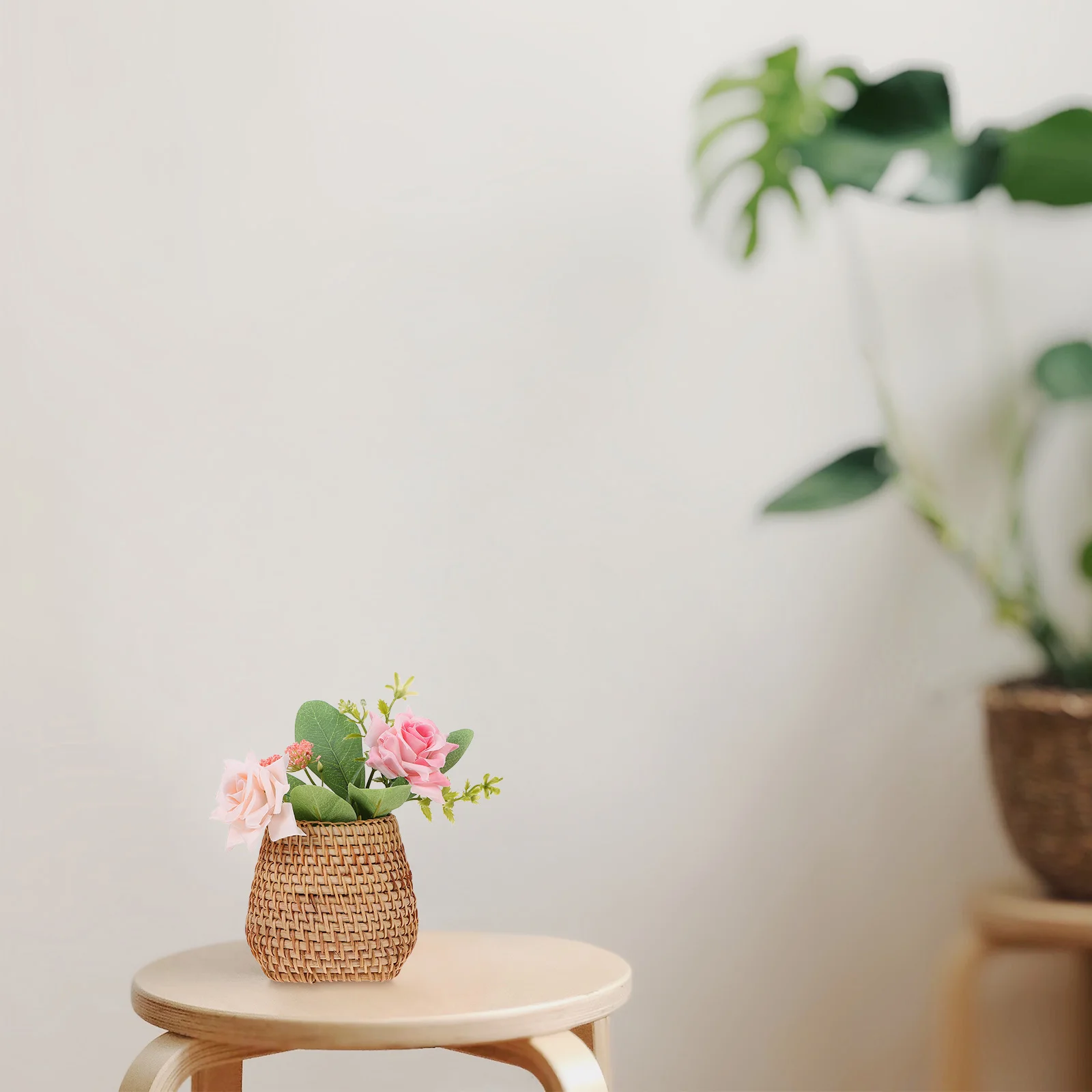 1pc Wood Woven Pen Holder Rattan Storage Basket Desktop Organizer Home Accessory Handcrafted Container Space Saving