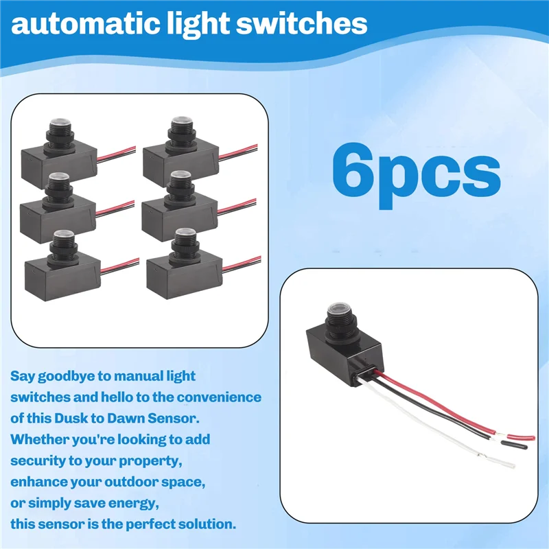 A77I 6 Pak Sensor Senja Hingga Fajar untuk Penerangan Luar Ruangan 120-277V Sensor Cahaya Fotosel Sakelar Fotolistrik