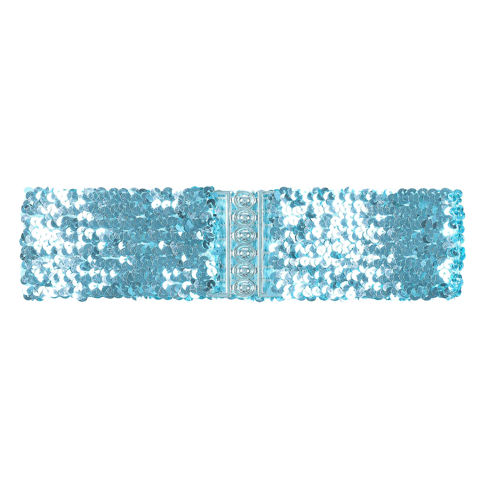 Womens Shiny Sequin Waist Belt Widen Elastic Girdle Belt Hemispheric Fastener Glitter Belt Accessory for Party Costumes