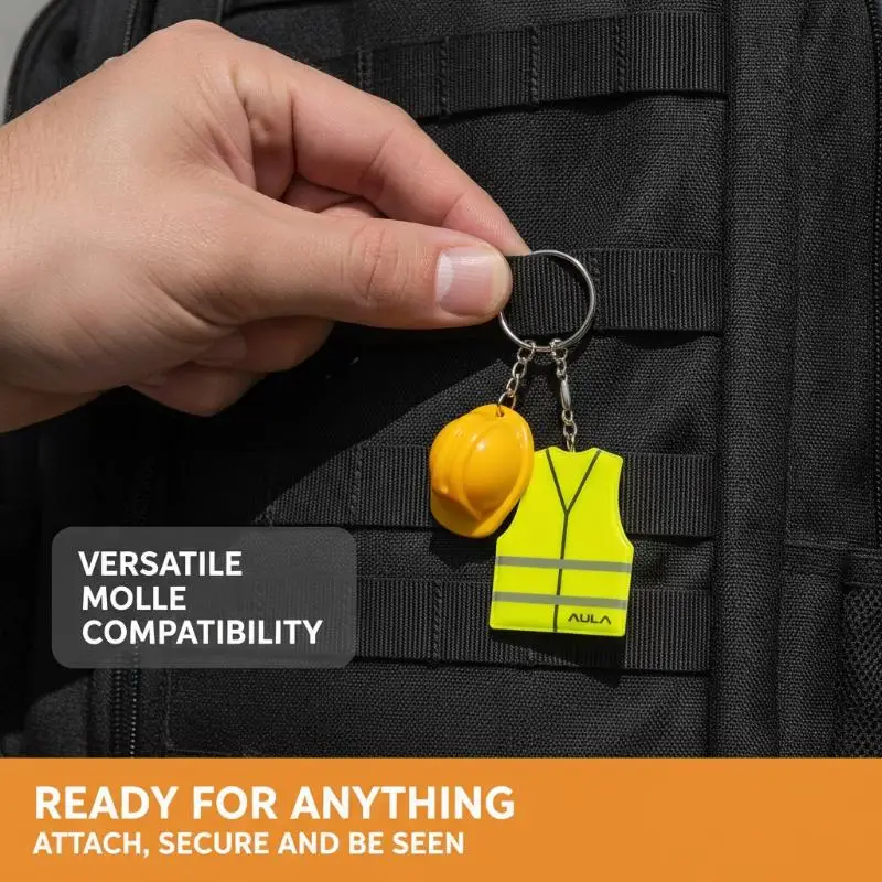 1PC Creative Vest And Safety Helmet Shaped Keychain Night Travel Reflective Warning Sign Pendant For Backpack Accessories