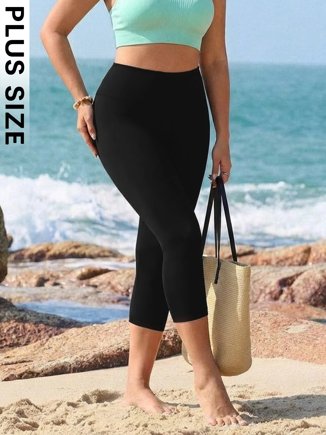 Plus Size Women's High Waisted Capri Pants Super Soft Tummy Control No See Through Workout Yoga Running Athletic Leggings