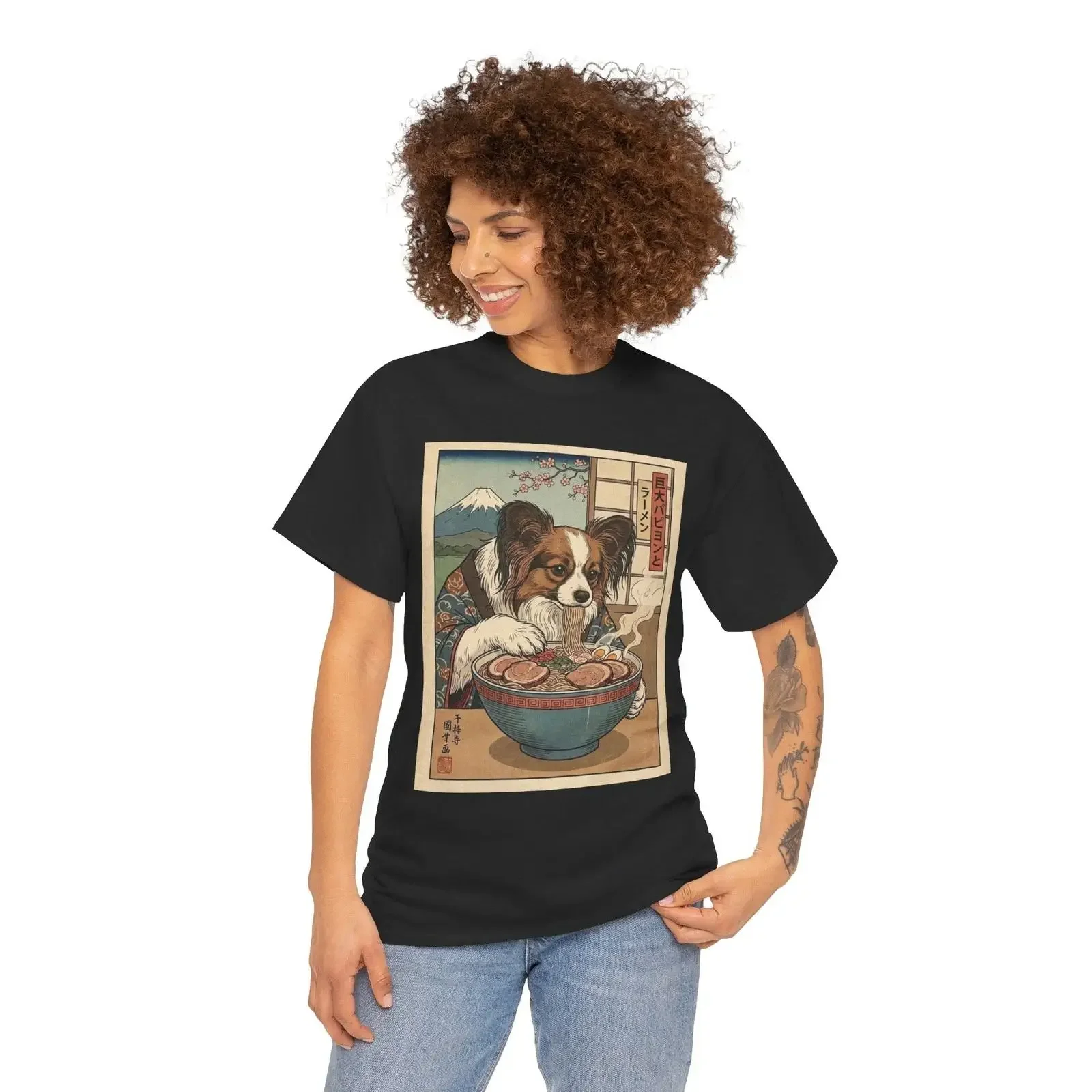Papillon Eating Ramen Illustration T Shirt vintage Washed Slightly Comfortable streetwear homme fashion Unisex Breathable Soft