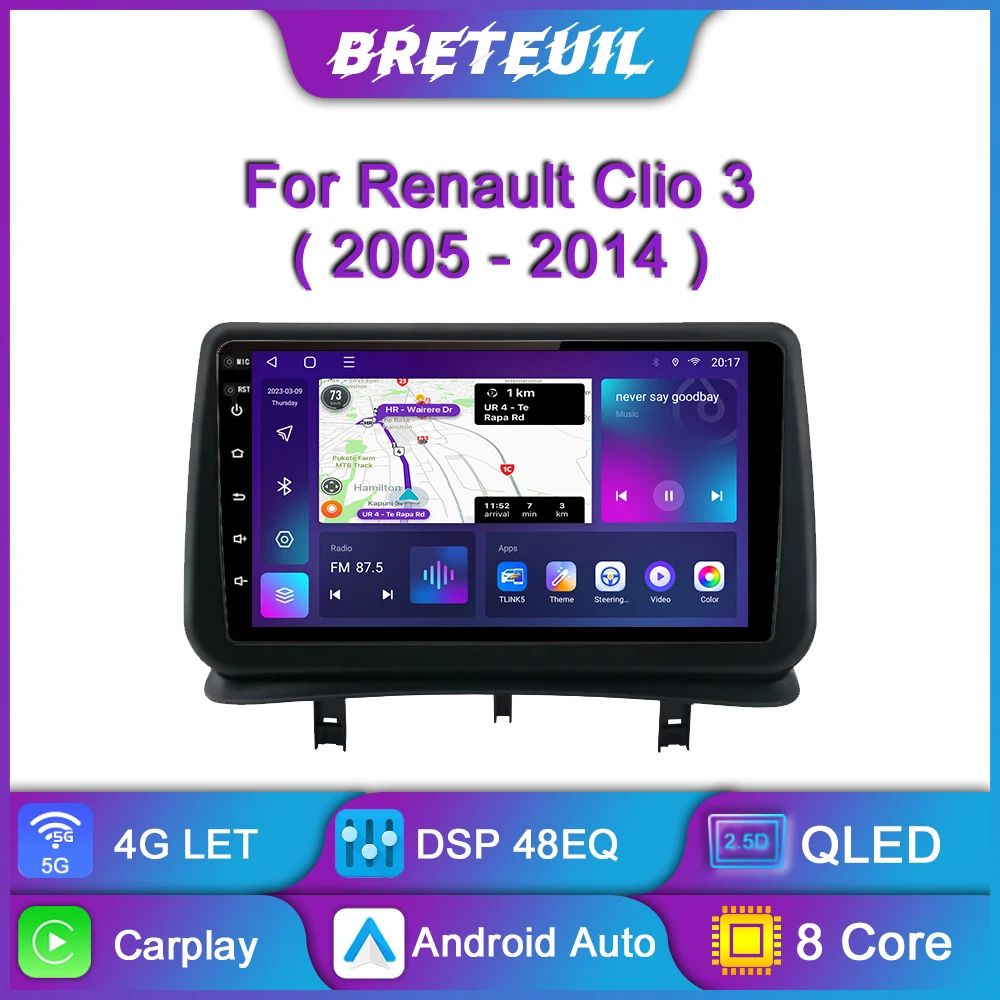 For Renault Clio 3 2005 - 2014 Android Car Radio Multimedia Video Player Navigation GPS Carplay QLED Touch Screen Auto Stereo