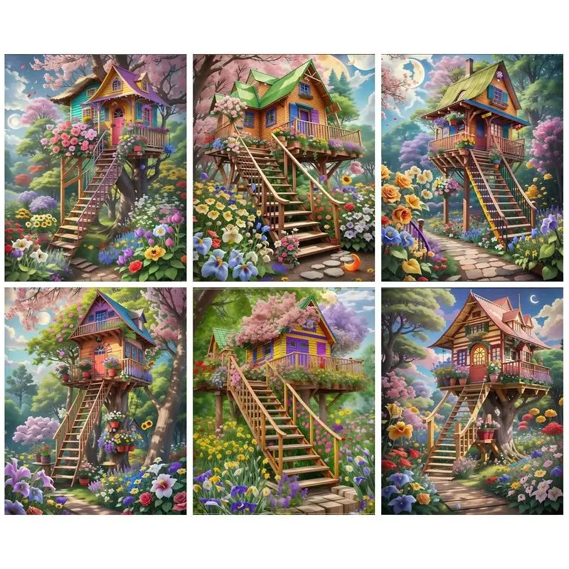 

GATYZTORY Oil Painting By Numbers Paint Kit Colorful House Frameless Painting Numbers Adults Crafts Drawing By Numbers Decors Ho