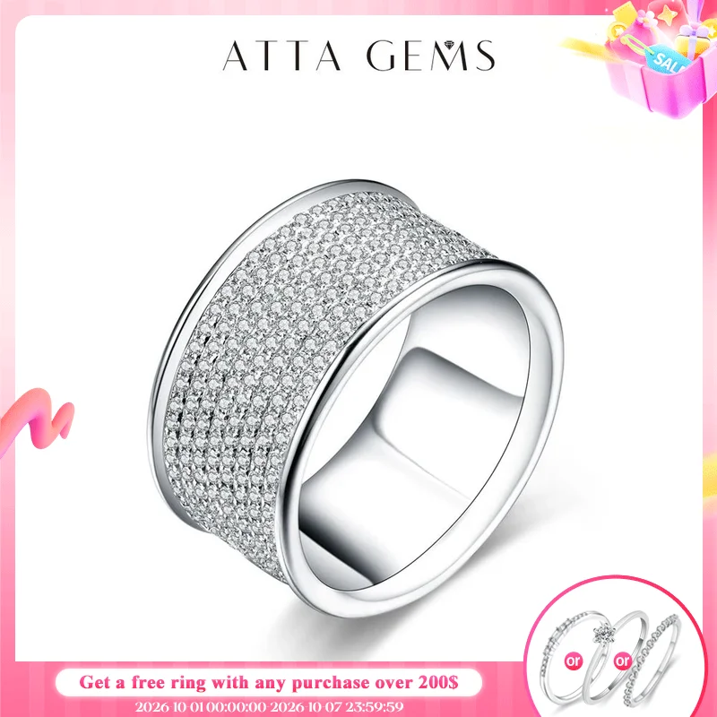 ATTAGEMS Full D Color Round Cut Moissanite Ring for Women Sparkling Wedding Bands 100% 925 Sterling Silver Fine Jewelr Pass Test