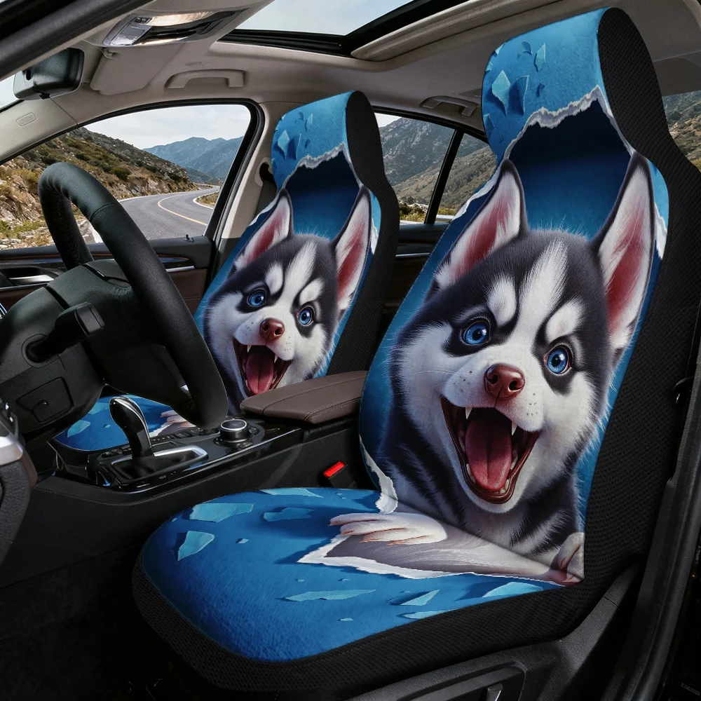 2D Flat Printing, 2pcs Cute Cat Breaking Through Pattern Car Seat Covers, Universal Fit, Durable Polyester Fabric, Soft And Comf