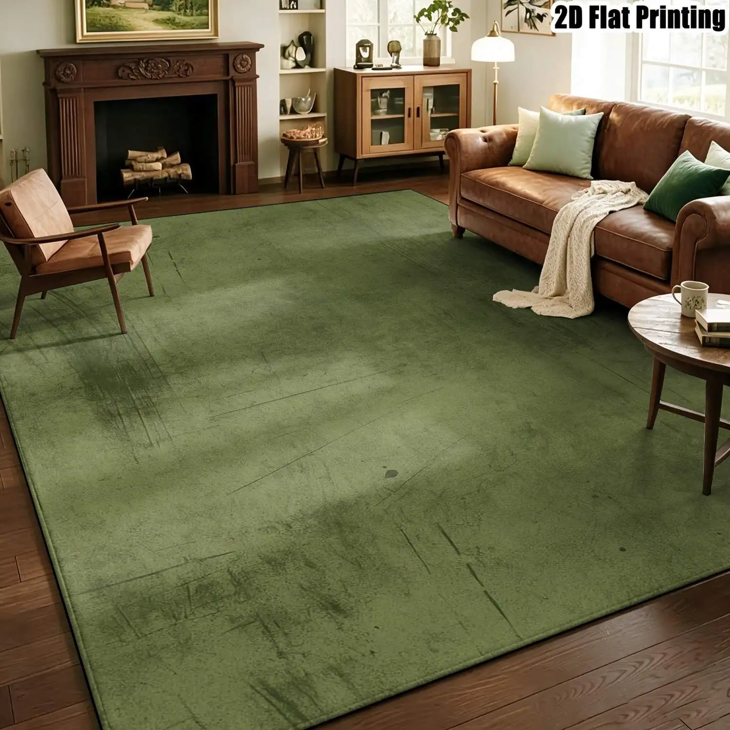 1Pc 2D Printed Carpet: Green Abstract Art, Vintage, Geometric Striped, Nordic, Modern Minimalist Styles, Multi-Size, Machine Washable, Ideal for Living Room, Bedroom, Dining Room, Entryway, Study