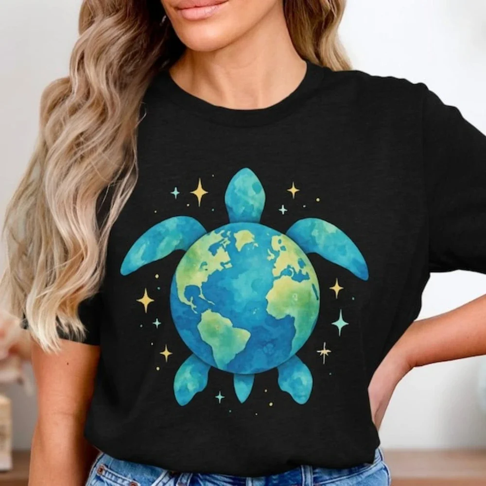 Save The Earth Sea Turtle Earth T-Shirt Save The Planet Nature Lover Gift Graphic T Shirts Man Woman Cotton Vintage Streetwear