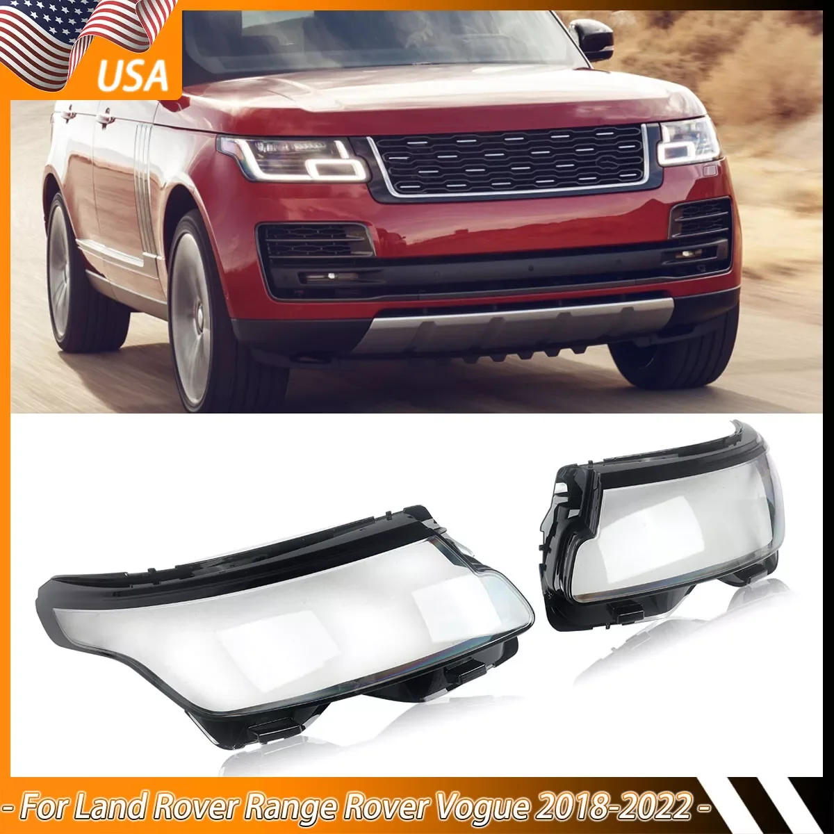 Paar Scheinwerfer-Objektivabdeckungen für Land Rover Range Rover Vogue SV SE HSE 2018–2022, Scheinwerfer-Lampenschirm, transparenter Frontlichtschirm