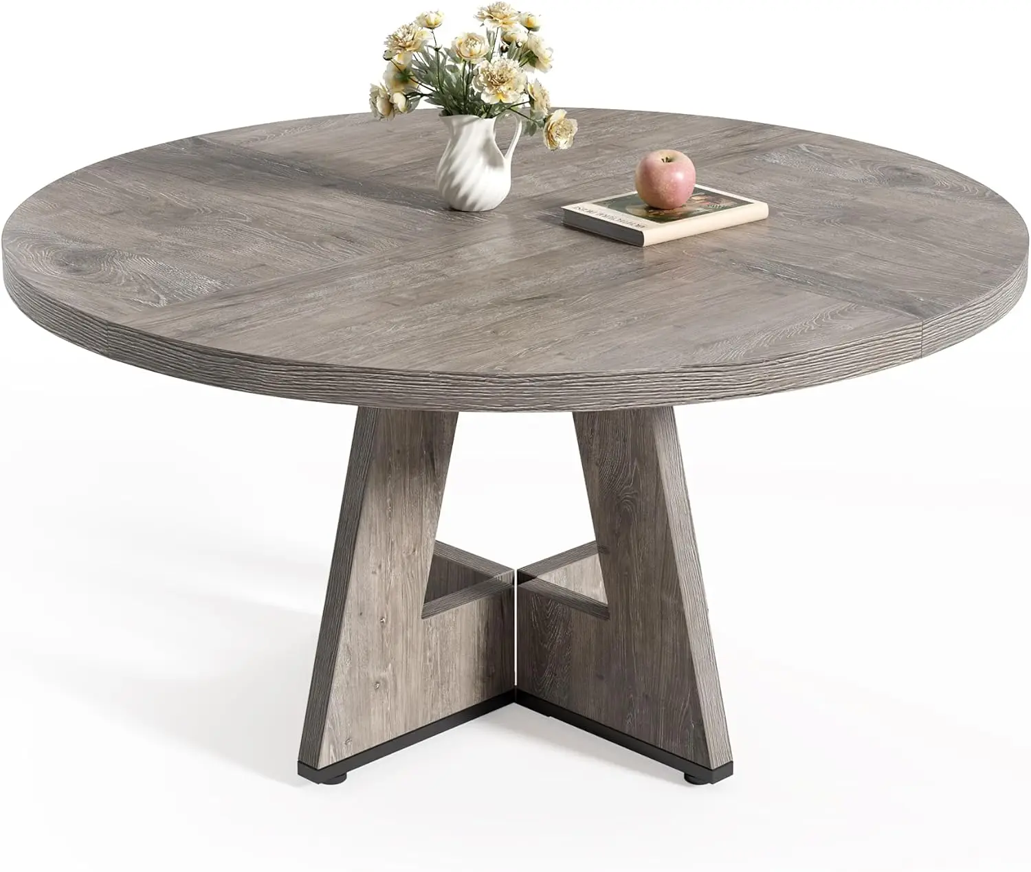 Mesa de comedor redonda para 4-6 personas, mesa de comedor de 47 pulgadas con base de pedestal de madera, mesa de cena gris, cocina circular