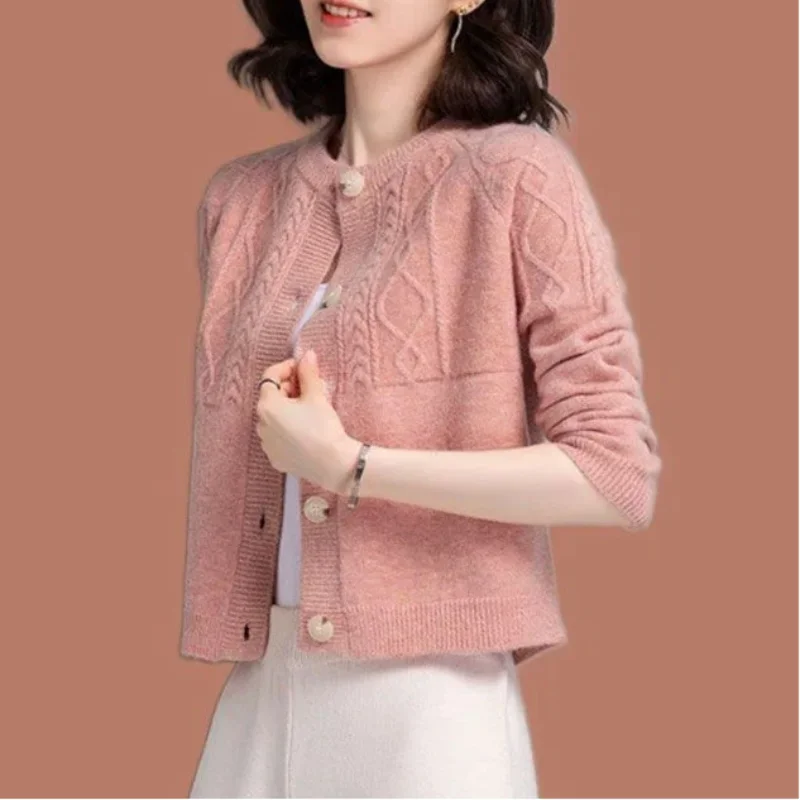 

Women's Knitted Cardigan New Style for Spring and Autumn Minimalist Casual Versatile Elegant Short Sweater Outerwear