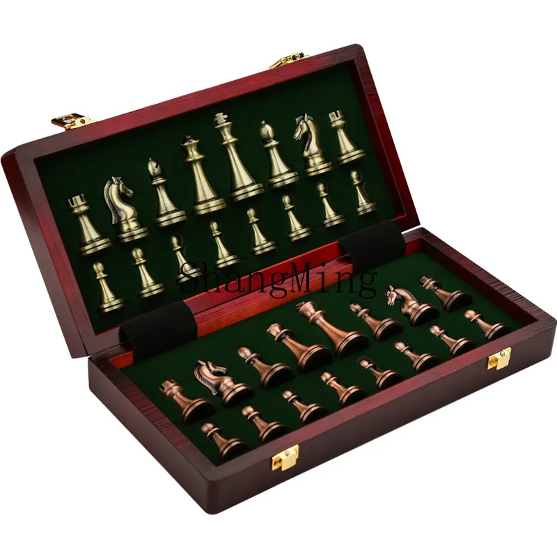 

PYH Chess Metal Gift Box Set Wooden Folding Chessboard Ornament Chess Collection