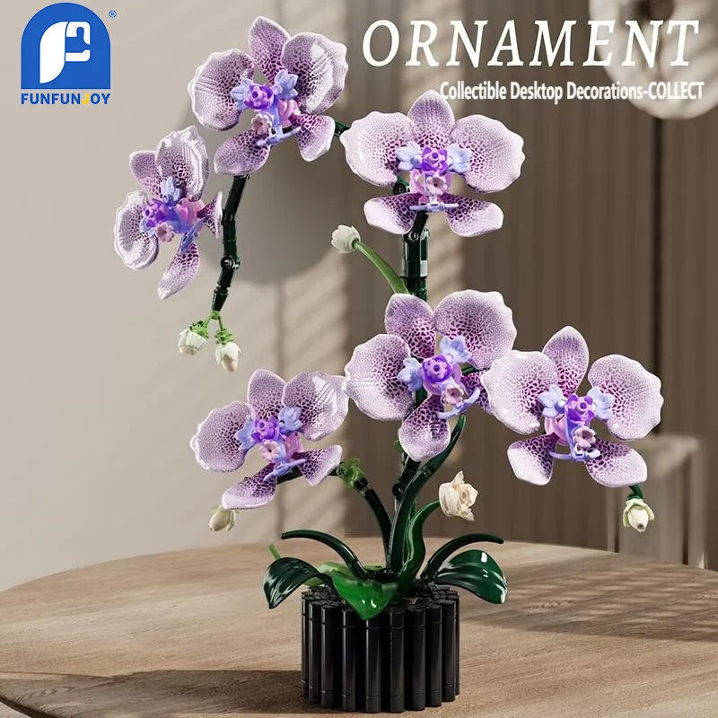 619PCS Flower Building Block Set Phalaenopsis Flower Toy Assembly Bricks Desktop Decoration Enternal Flower Children Gift