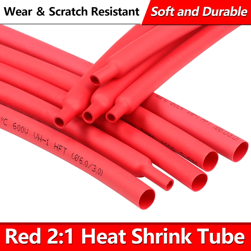 1~10M Red 2:1 Shrink Ratio Heat Shrink Tube Diameter 0.6~80mm Insulated Cable Protecctor Connector Sleeving DIY Wrap Wire