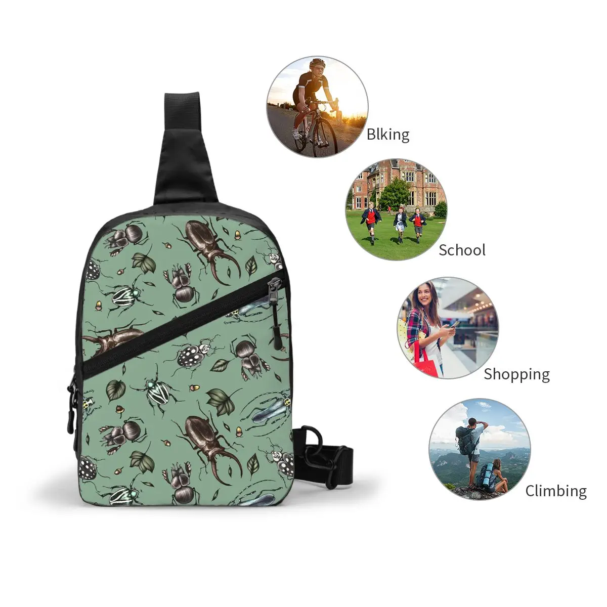 Padrão de besouro colorido-coleção de insetos saco de peito masculino estilingue crossbody mochila saco de peito viagem caminhadas daypack bolsa de ombro