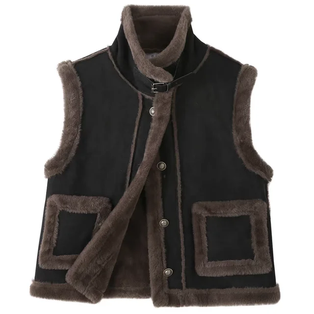 Fleece Lined Women's Vest 2026 Winter Style Warm Versatile Loose Slimming Leather Fur Integrated Sleeveless Layering Vest