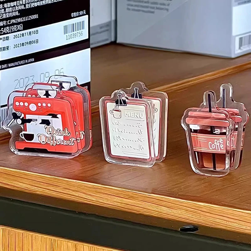 2pcs Acrylic Cute Coffee Time Clip For Journal Scrapbooking Planners Photo Notes Student Stationery School Supplies Note Decora