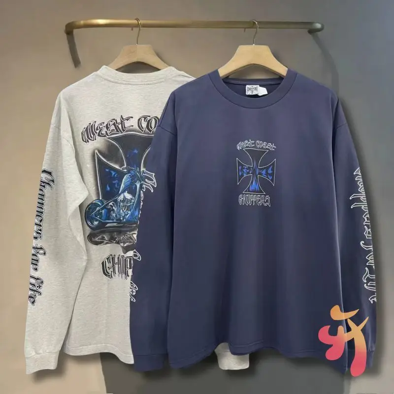 American Street West Coast Choppers Long Sleeve Tshirt Y2K Motorcycle Graffiti Flame Cross Print Tops Men Women Sweatshirts