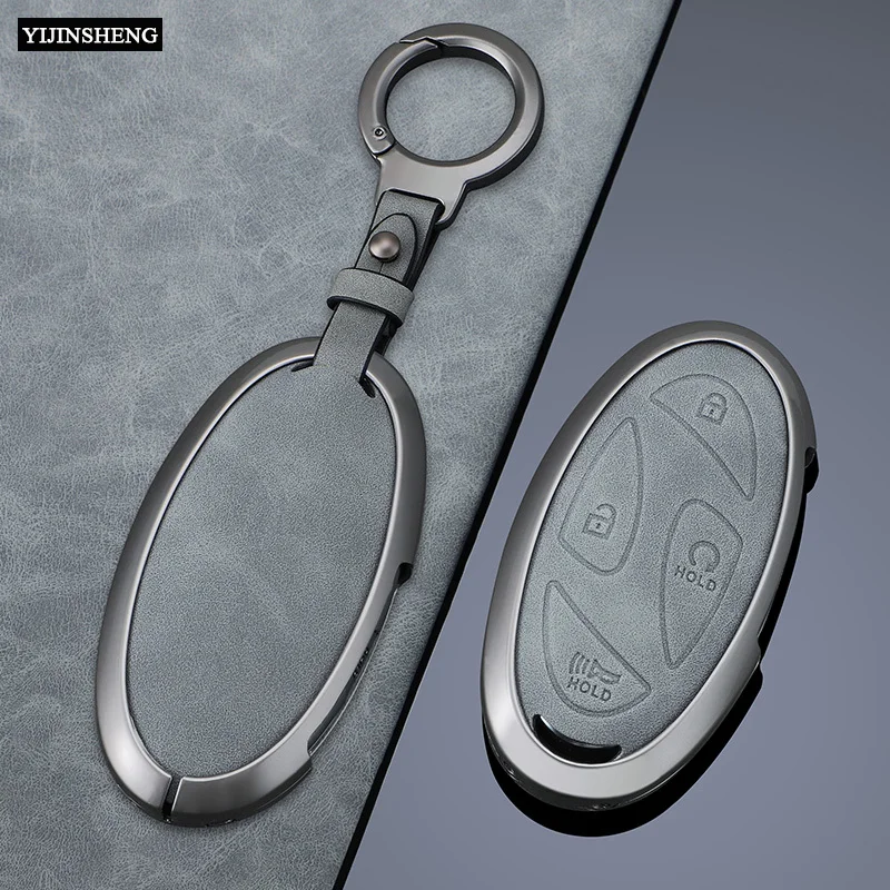5 7 Buttons Metal + Leathe Car Key Case Cover Fob Skin Holder Shell For Hyundai Kona Ev Grandeur GN7 IONIQ 6 2023 2024 Remote