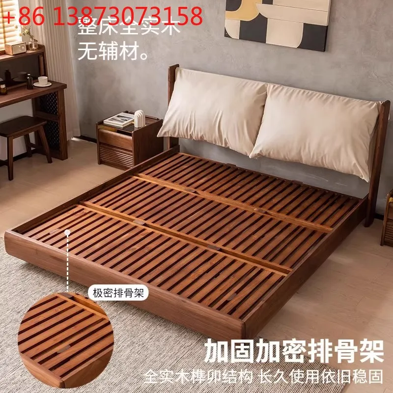 

Подвесная кровать из североамериканского черного ореха, современная, простая, для главной спальни, двуспальная кровать 1,8 метра, из массива дерева, средней антикварной отделки, мягкая.