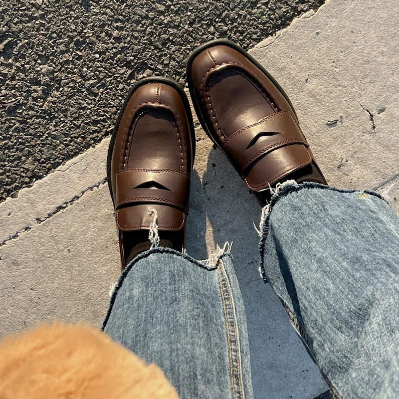 Mocasines de estilo Boyfriend para mujer, sin cordones Oxford Zapatos de vestir, planos de piel sintética suave, estilo británico