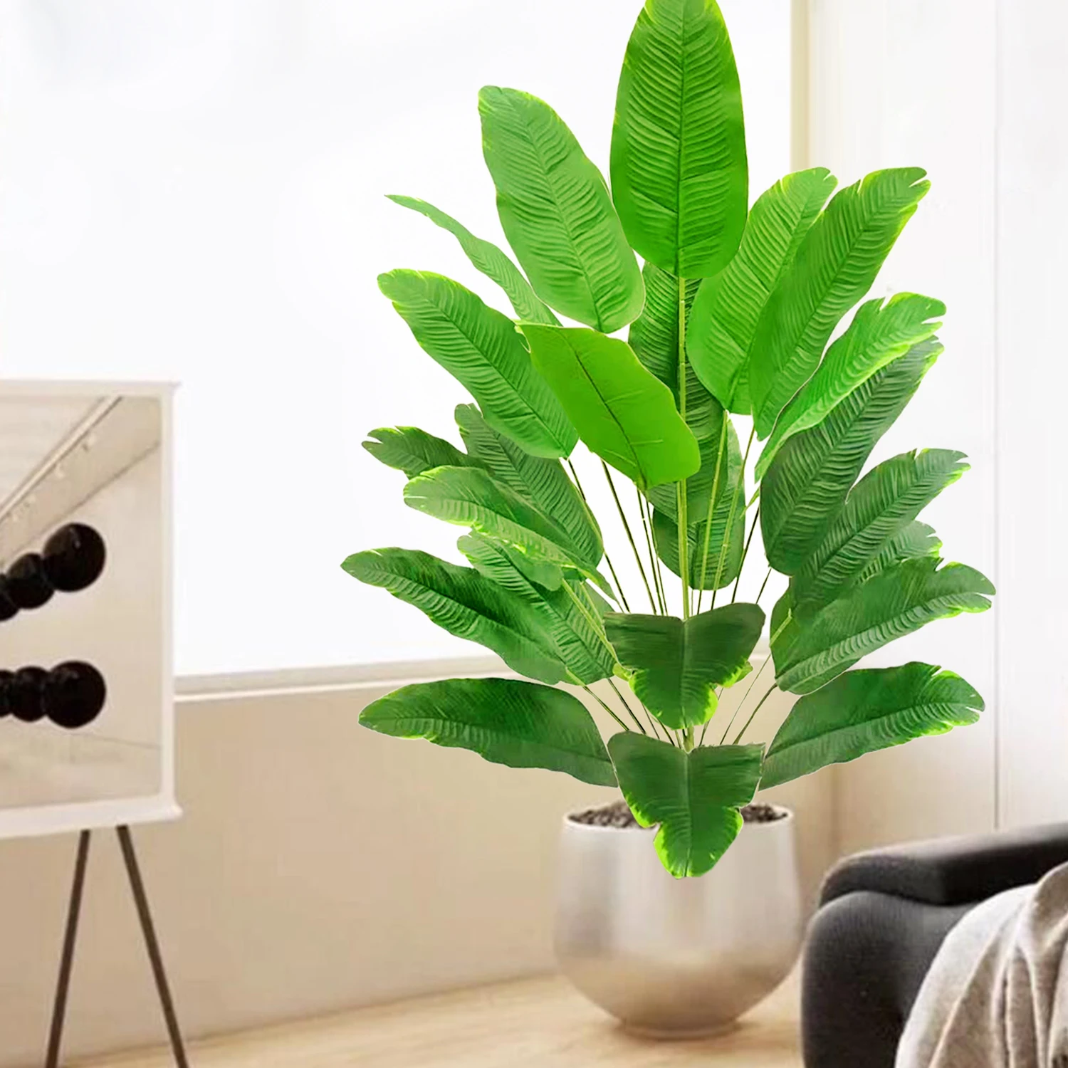 55-142cm/55,9 Zoll Große Tropische Palme Künstliche Bananenpflanze mit Blättern in Echt-Optik Strelitzia Reginae Kunstpflanze für Zuhause – Detail 18