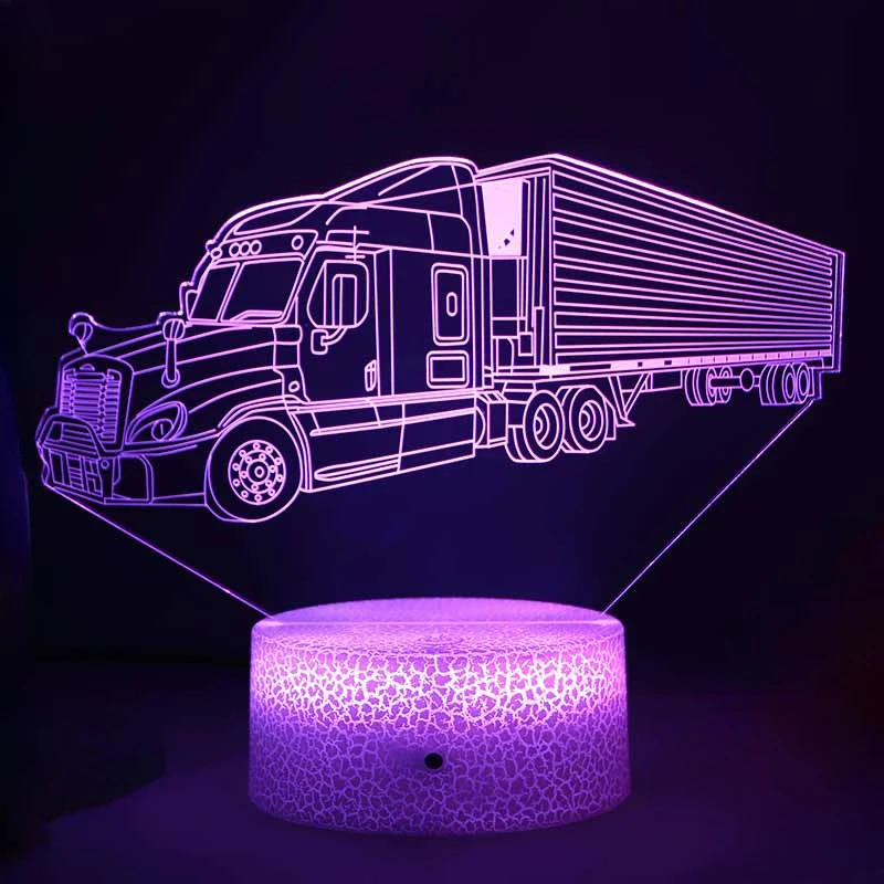 Truck Fire Engine Car Night Light for Boys Bedroom Decor 7 Color Changing USB Night Table Lamp Birtdhay Christmas Gift for Kids