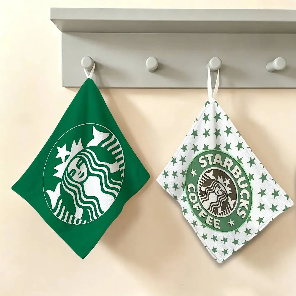 Cool S-Starbucks LOGO Thickened Polyester Cotton Hanging Towel, High Absorbent Hand Wiping Towel for Indoor Use