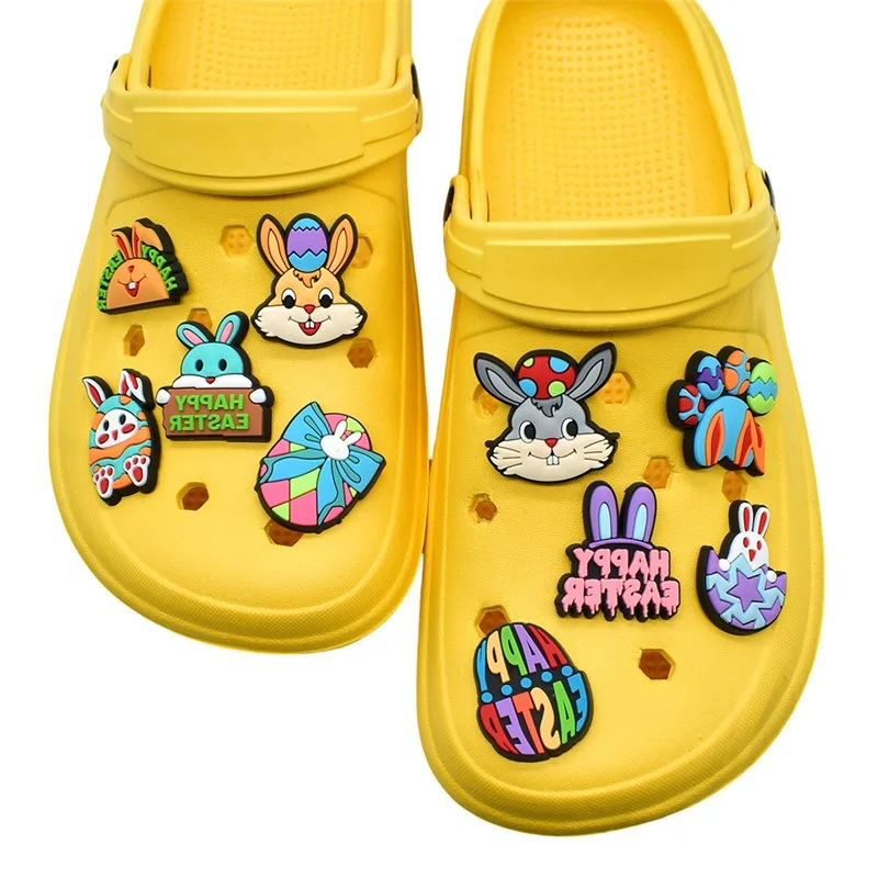 Easter Theme PVC Shoe Charms Multi Funny Happy Cartoon Rabbit Holiday Party Shoe Accessories DIY Gift Wristband Buckle Decor