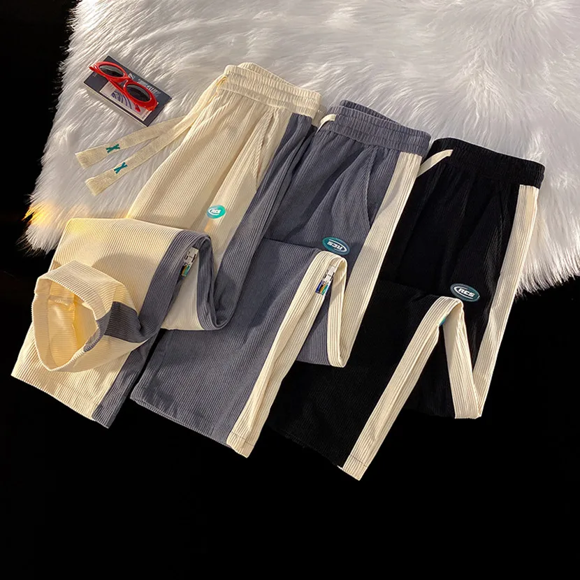 

Men's Casual Corduroy Wide Leg Pants Spring Autumn Loose Drapey Trendy All-Match Long Trousers Faionable Youth Sle