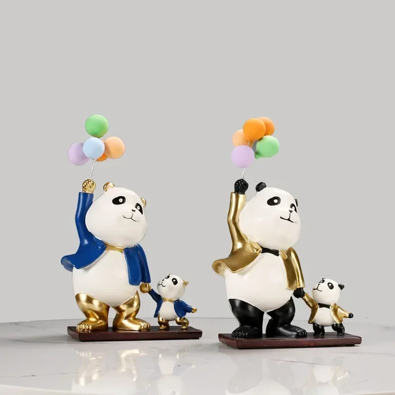 TV Cabinet Decoration Resin Sculpture Parent-Child Panda Figurines Cartoon Modern Decoration Living Room Study Craft Gift