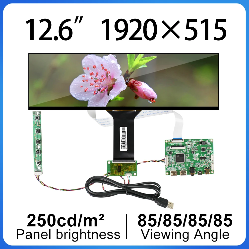 

12.6 Inch 1920*515 Touch Monitor Long Strip Display Aida64 Advertising Screen BOE NV126B5M-N41 IPS Displays