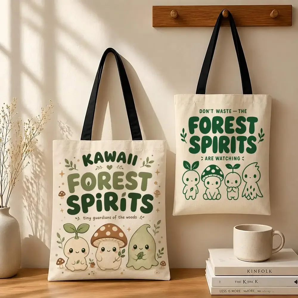 Kawaii Forest Spirits Series Print Storage Bags Canvas tote bags reusable shopping bags perfect for work daily commutes