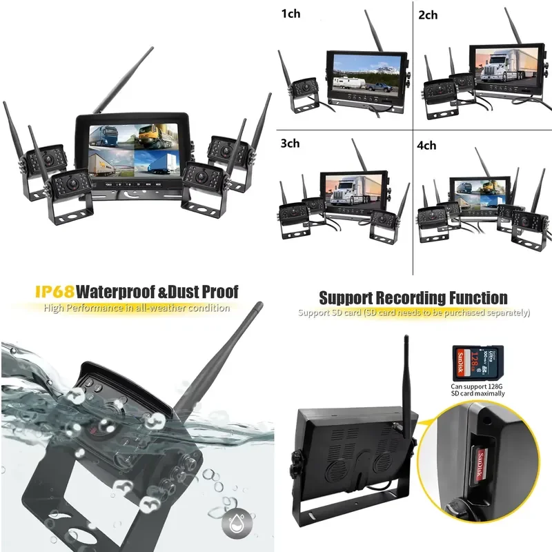 Factory Wireless Reverse Back Mirror Rear 4 Way Dvr View Wifi Camera Truck With Split Screen Display For Heavy Truck