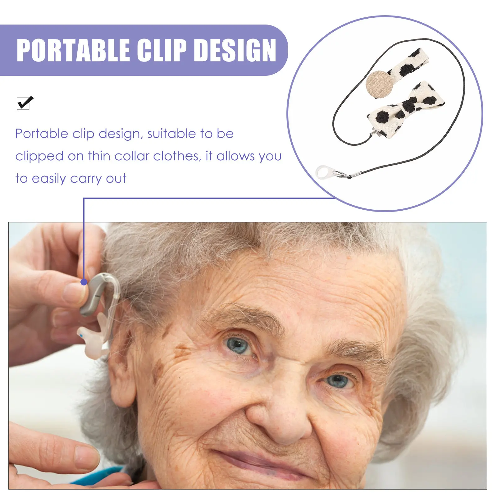 Hearing Aid Lanyard Portable Anti-Loss Rope for Binaural and Single Ear Devices Soft Cloth Material Easy Clip-on Collar Design