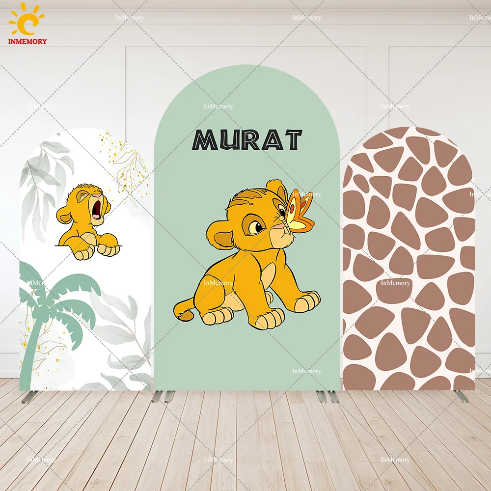 Safari festa girafa imprime chá de bebê painéis de parede arqueados dos desenhos animados leão rei simba menino aniversário arco pano de fundo capa