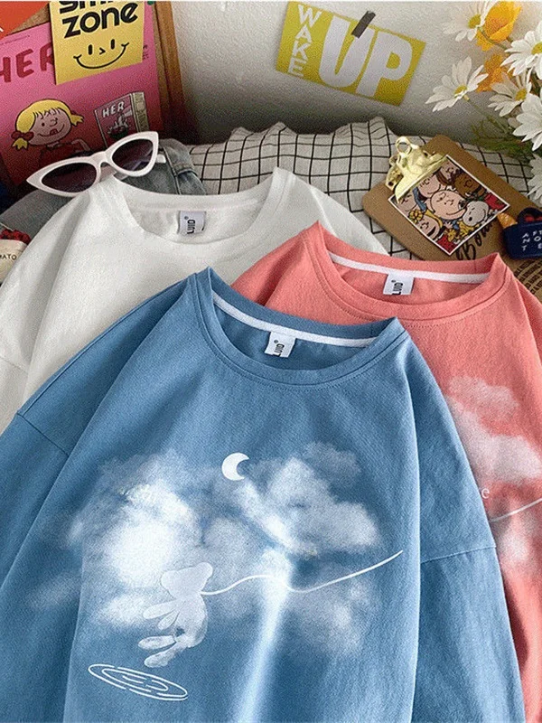 夏新作日本製クラウドムーンベアレター半袖tシャツプリント服イヤーウォーマーバンダナノーブランド登録商標