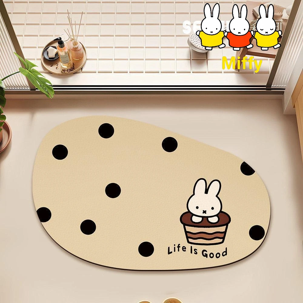 Kawaii Miffy Floor Mat Cute Cartoon Bathroom Floor Mat Made of Silica Gel Anti-slip and Stain-resistant Quick-drying Carpet