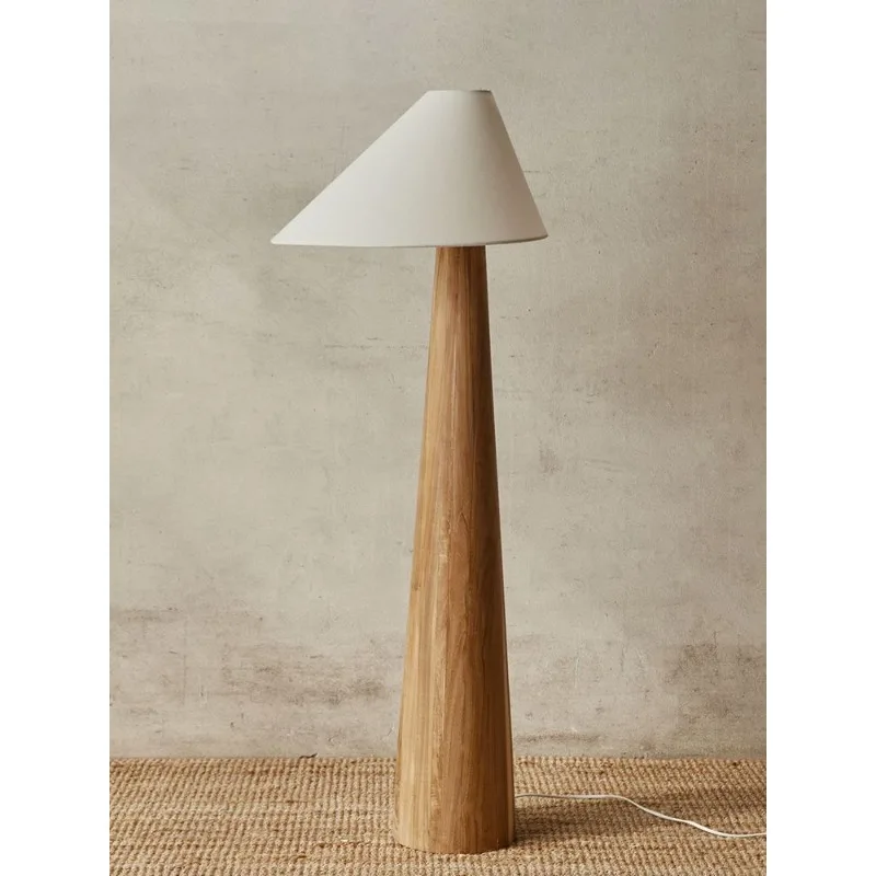Conical Floor Lamp, Wabi Sabi Zen Solid Oak Wood Dimmable Ambient Reading Lighting for Living Room Bedroom Study