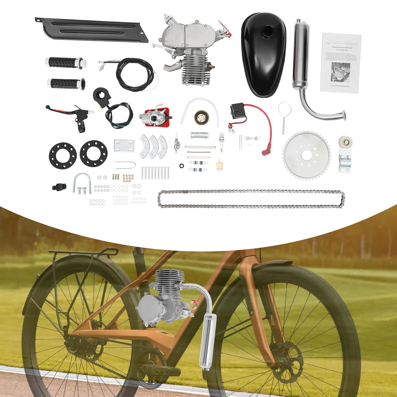 100cc Two-stroke Bicycle Gasoline Engine 44 Tooth Bike Motor Kit Single