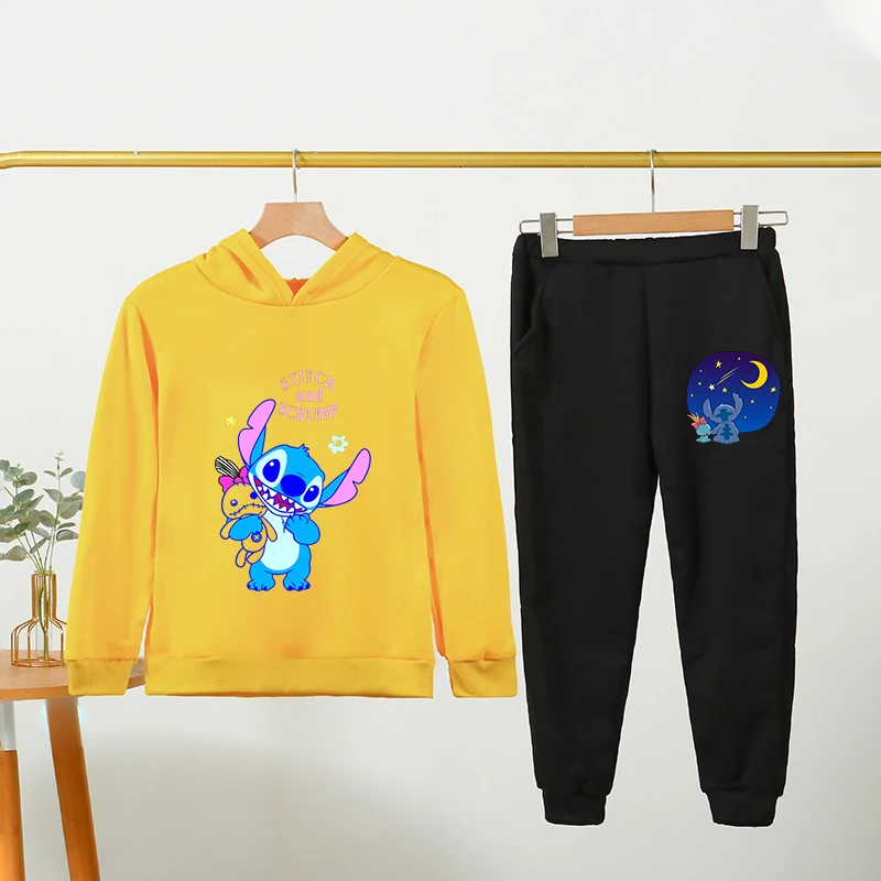 

style Pink Coat Children Hoodies Anime Stitch Girls Boys 7-13 Years Pullover Kids Leisure Sweatshirts Children's gifts