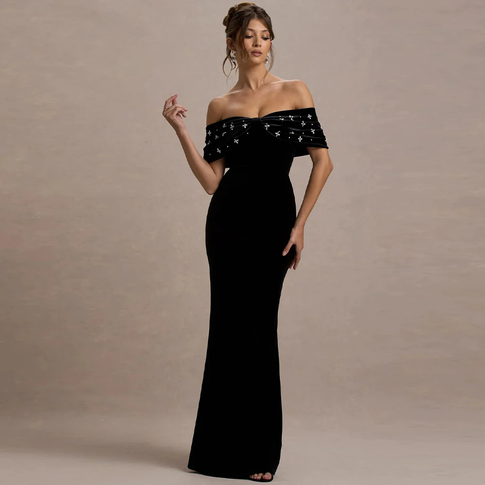 

Индивидуальные вечерние платья класса люкс: черное бархатное платье с кристаллами, без бретелей, длинное, элегантное, для торжественных мероприятий, для женщин